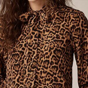 J. Crew Removable Tie-Neck Button-Up Shirt in Leopard Crepe  *FLAW* Sz S #612